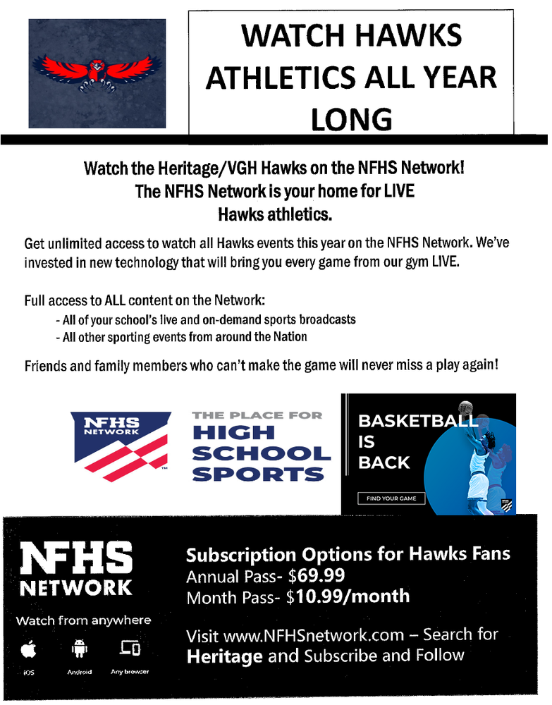 VGH & Heritage Updated COVID Sports Schedules, Spectator Guidelines, & HS Streaming Information